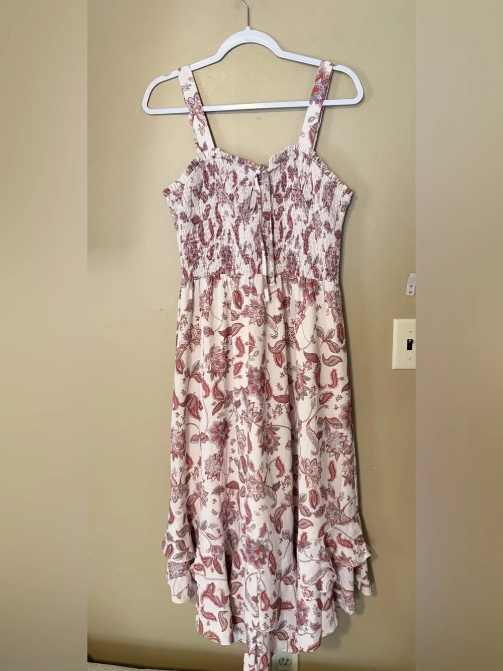 Grace Karin Boho Midi Dress in White and Dusty Rose